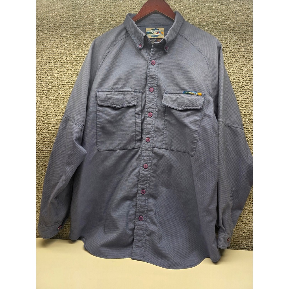 ExOfficio Travel Wear Mens Large Gray Blue Long Sleeve Button Down Utility Shirt